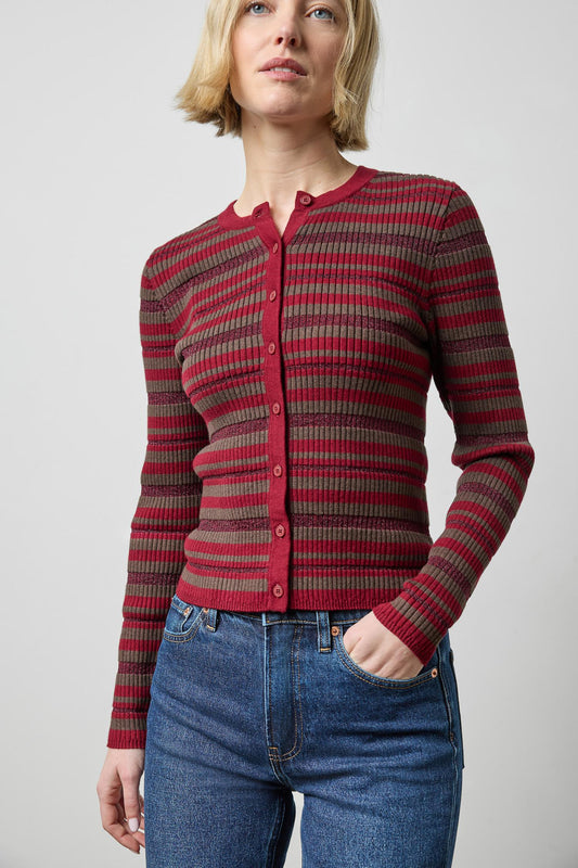 Metallic Stripe Cardigan Sweaters Lilla P.