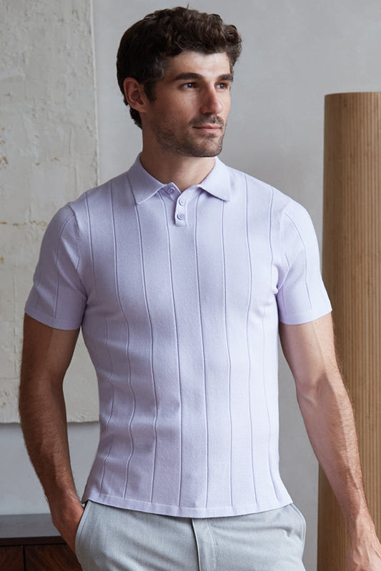 Short Sleeve Stitched Stripe Polo Polos Autumn Cashmere