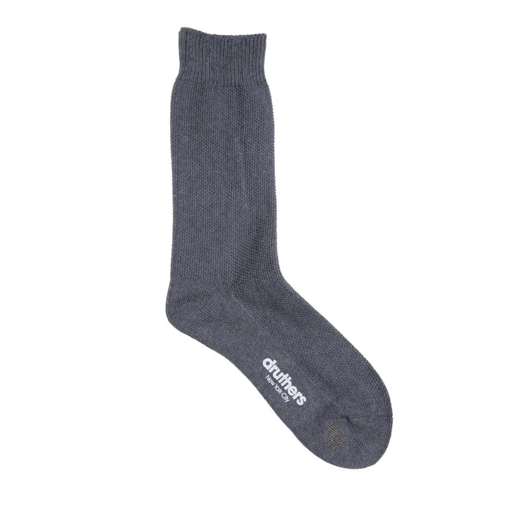 Organic Cotton Pique Knit Crew Sock Socks Druthers Natural Charcoal  