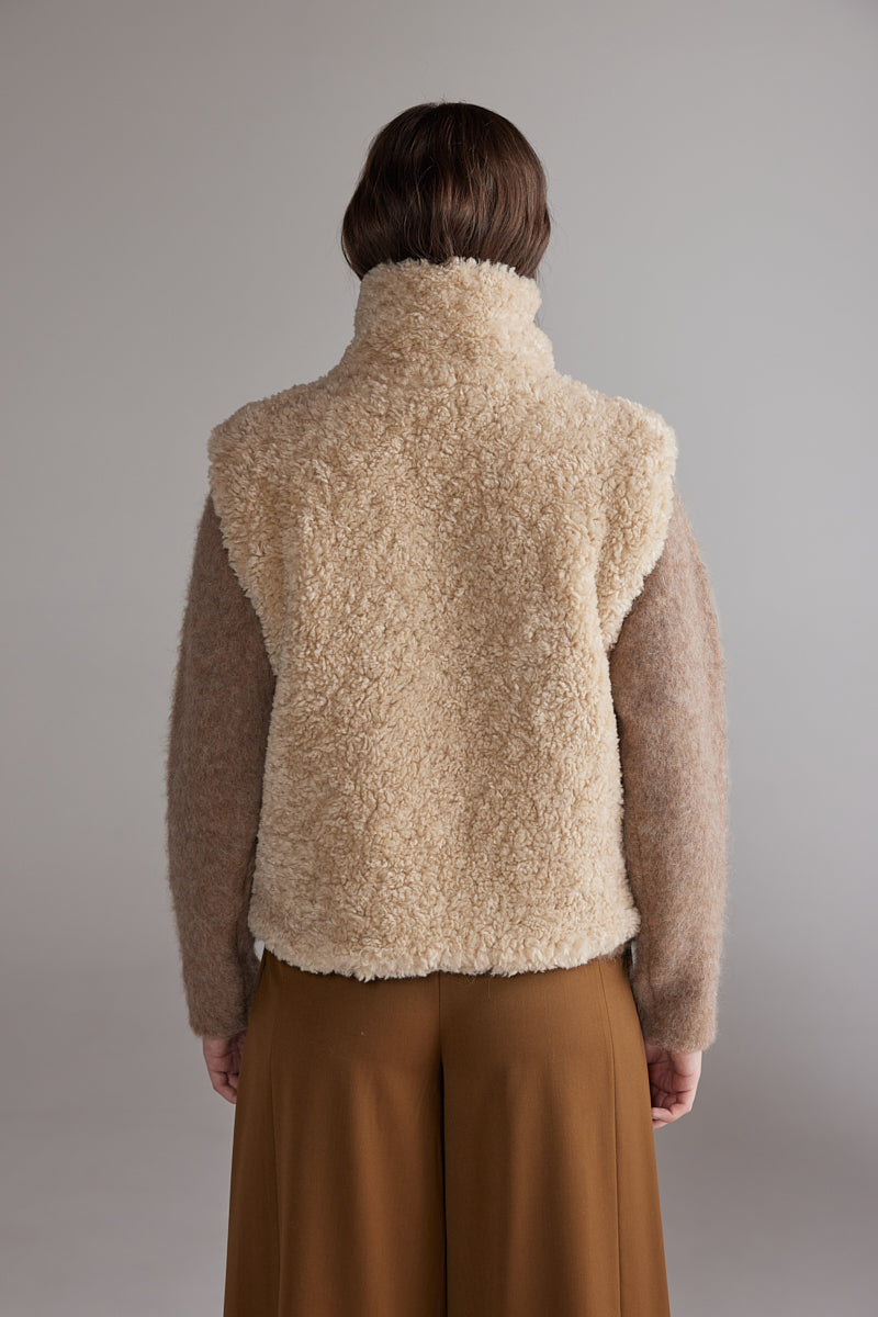 High Neck Reversible Fur Vest AMENTE - 5
