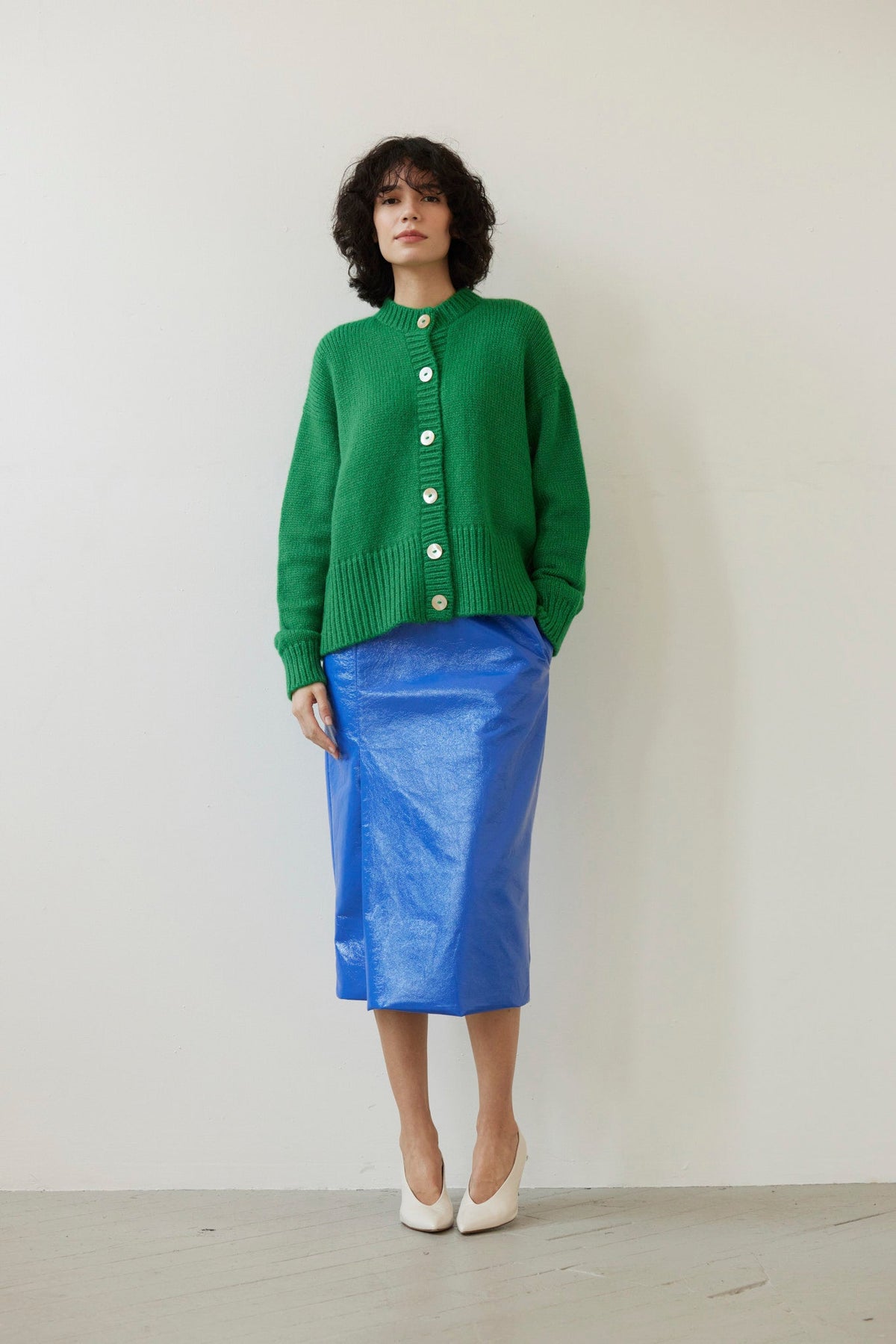SAMPLE FW26 - Petra Cardigan in Alpaca Wool - Grass Green Samples CHRISTINE ALCALAY - 4