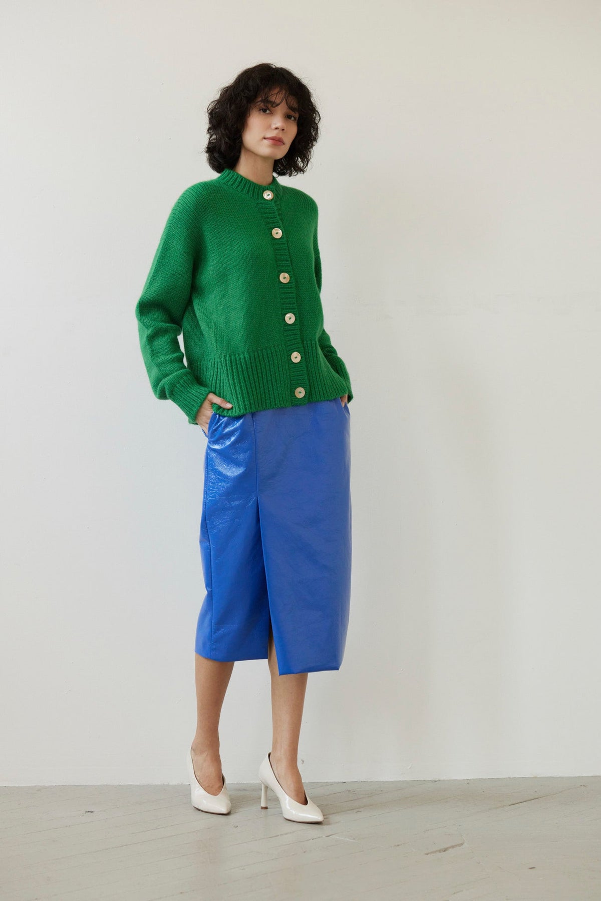 SAMPLE FW26 - Petra Cardigan in Alpaca Wool - Grass Green Samples CHRISTINE ALCALAY - 3