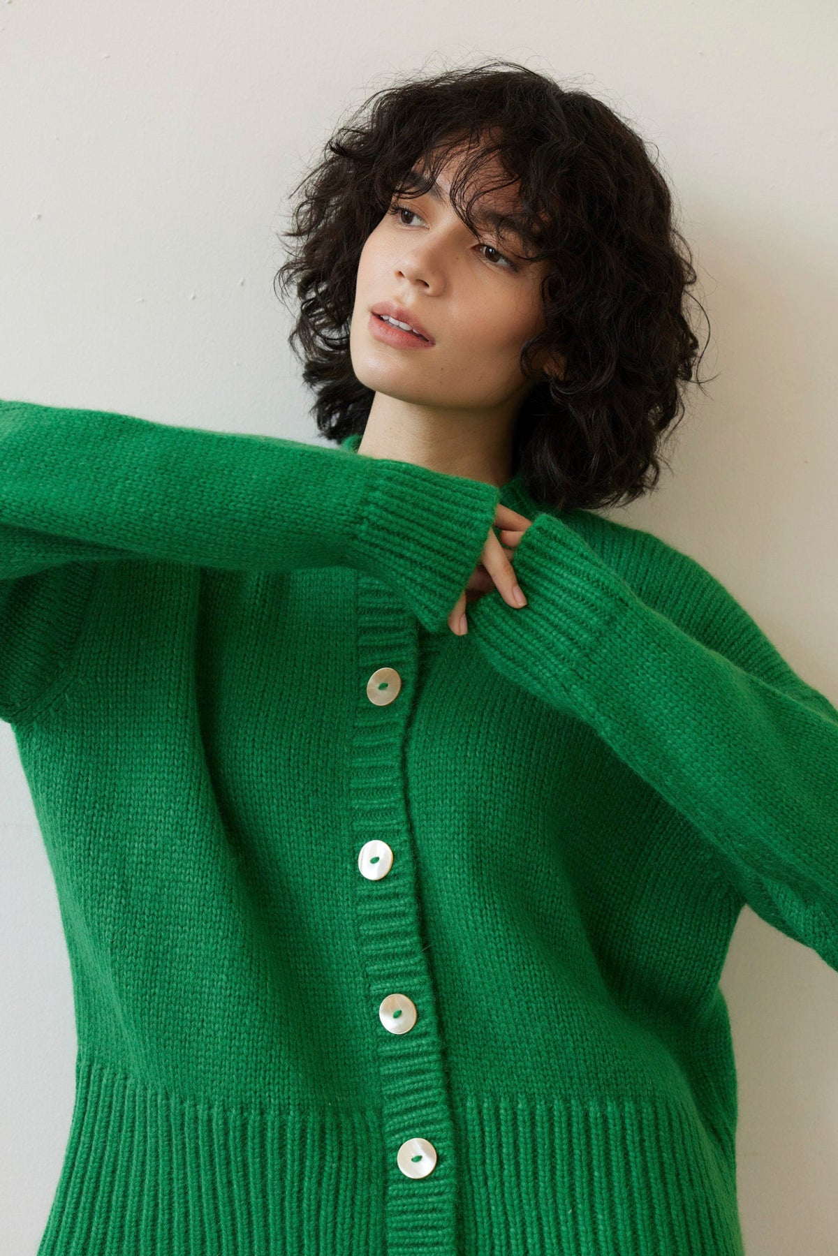 SAMPLE FW26 - Petra Cardigan in Alpaca Wool - Grass Green Samples CHRISTINE ALCALAY - 1