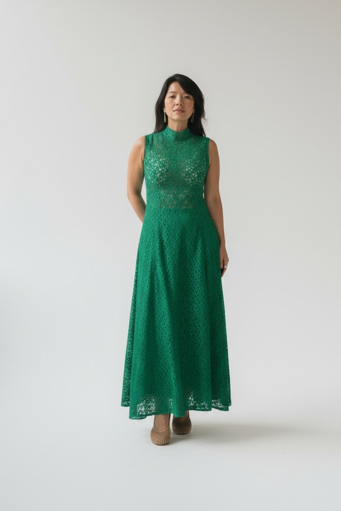 Eurie Dress in Malachite Green Corded Lace Dresses CHRISTINE ALCALAY