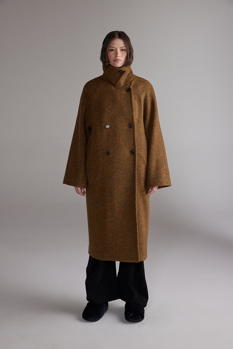 Wool Double-Breasted Long Coat AMENTE - 3
