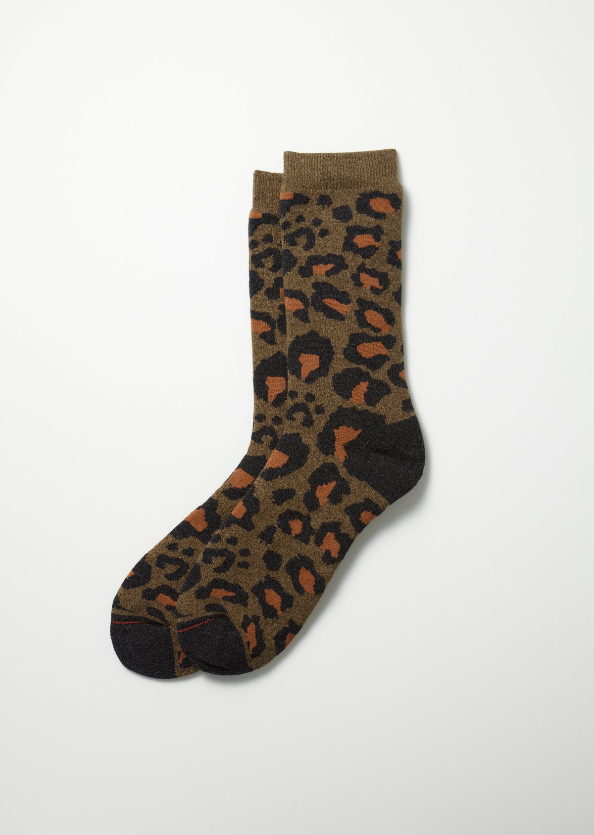R1340 PILE LEOPARD CREW SOCKS Socks RoToTo D.OLIVE L