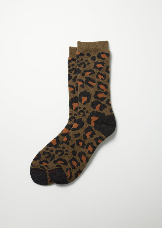 R1340 PILE LEOPARD CREW SOCKS Socks RoToTo D.OLIVE L