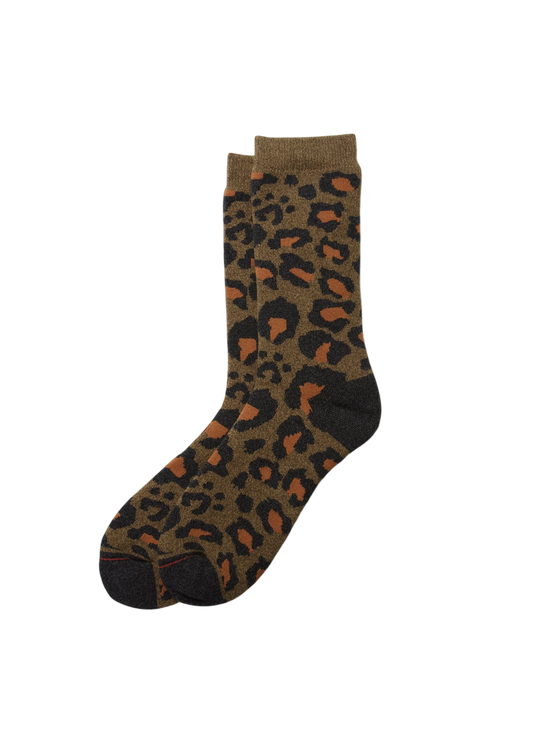 Pile Leopard Crew Socks Socks & Hosiery RoToTo D.OLIVE L