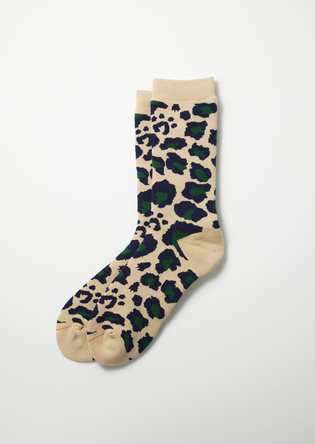 R1340 PILE LEOPARD CREW SOCKS Socks RoToTo NAVY/GREEN L