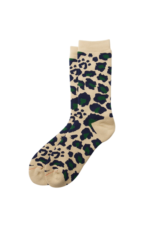 Pile Leopard Crew Socks Socks & Hosiery RoToTo NAVY/GREEN L