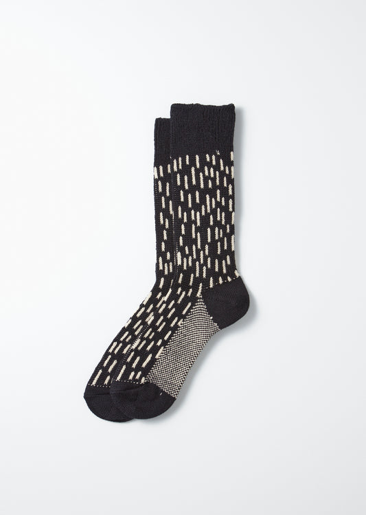 R1431 RAIN DROP CREW SOCKS Socks RoToTo BLACK/IVORY L