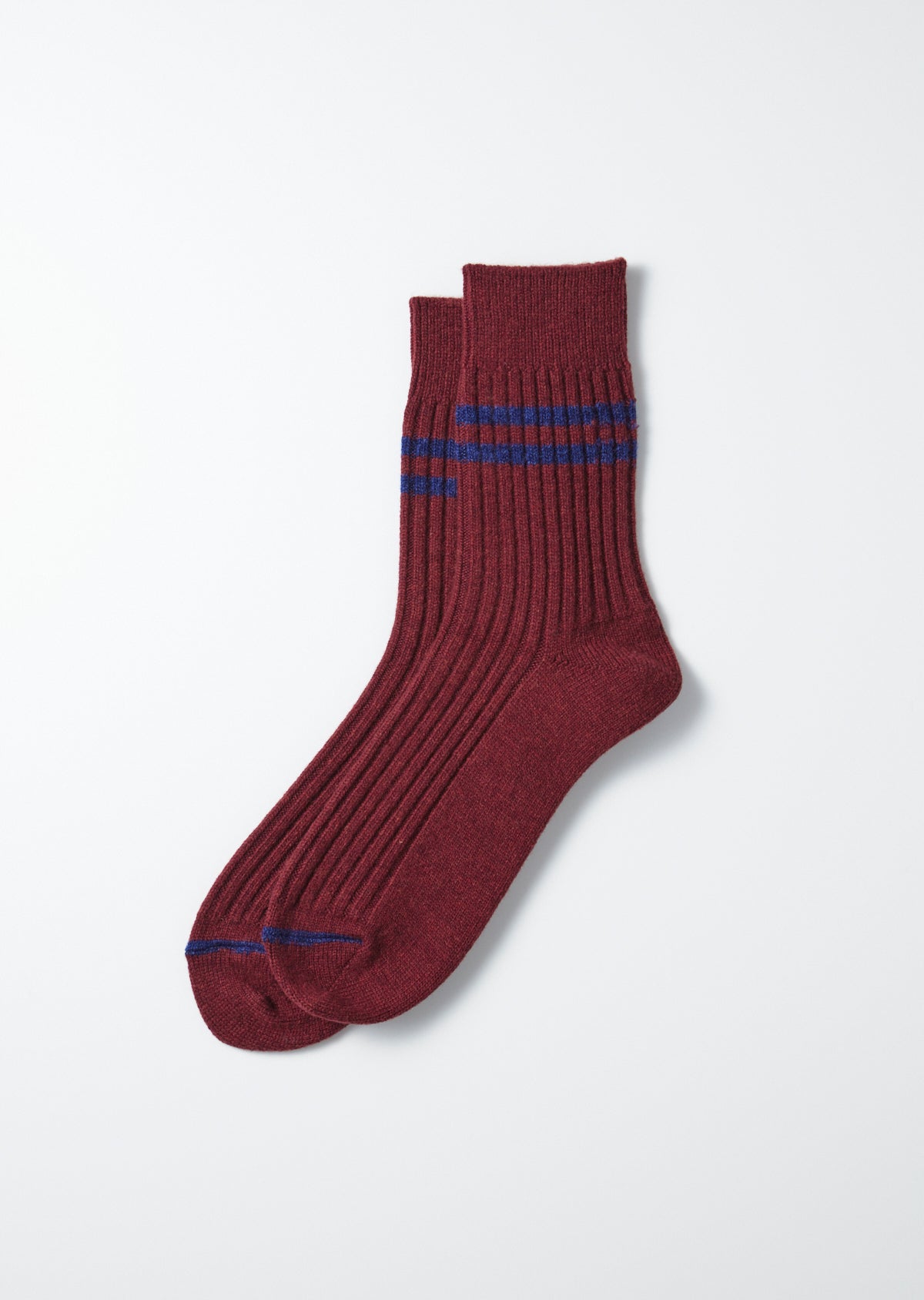 R1489 MERINO LAMBS WOOL STRIPE SOCKS Socks RoToTo MAROON/NAVY BLUE L