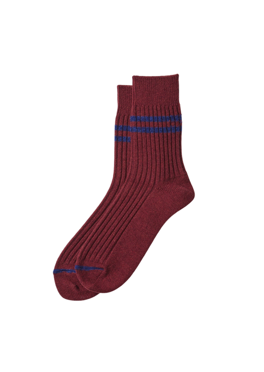 Merino Lambswool Stripe Socks Socks & Hosiery RoToTo MAROON/NAVY BLUE L