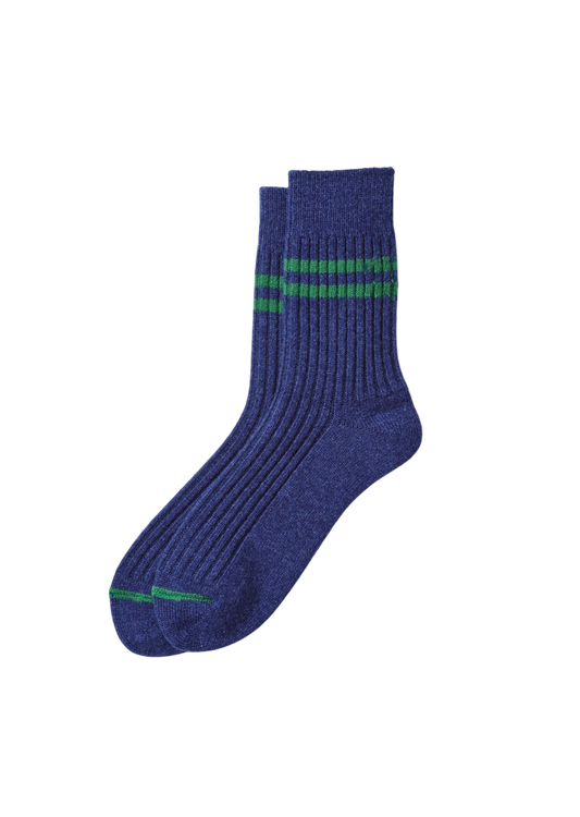 Merino Lambswool Stripe Socks Socks & Hosiery RoToTo NAVY BLUE/GREEN L