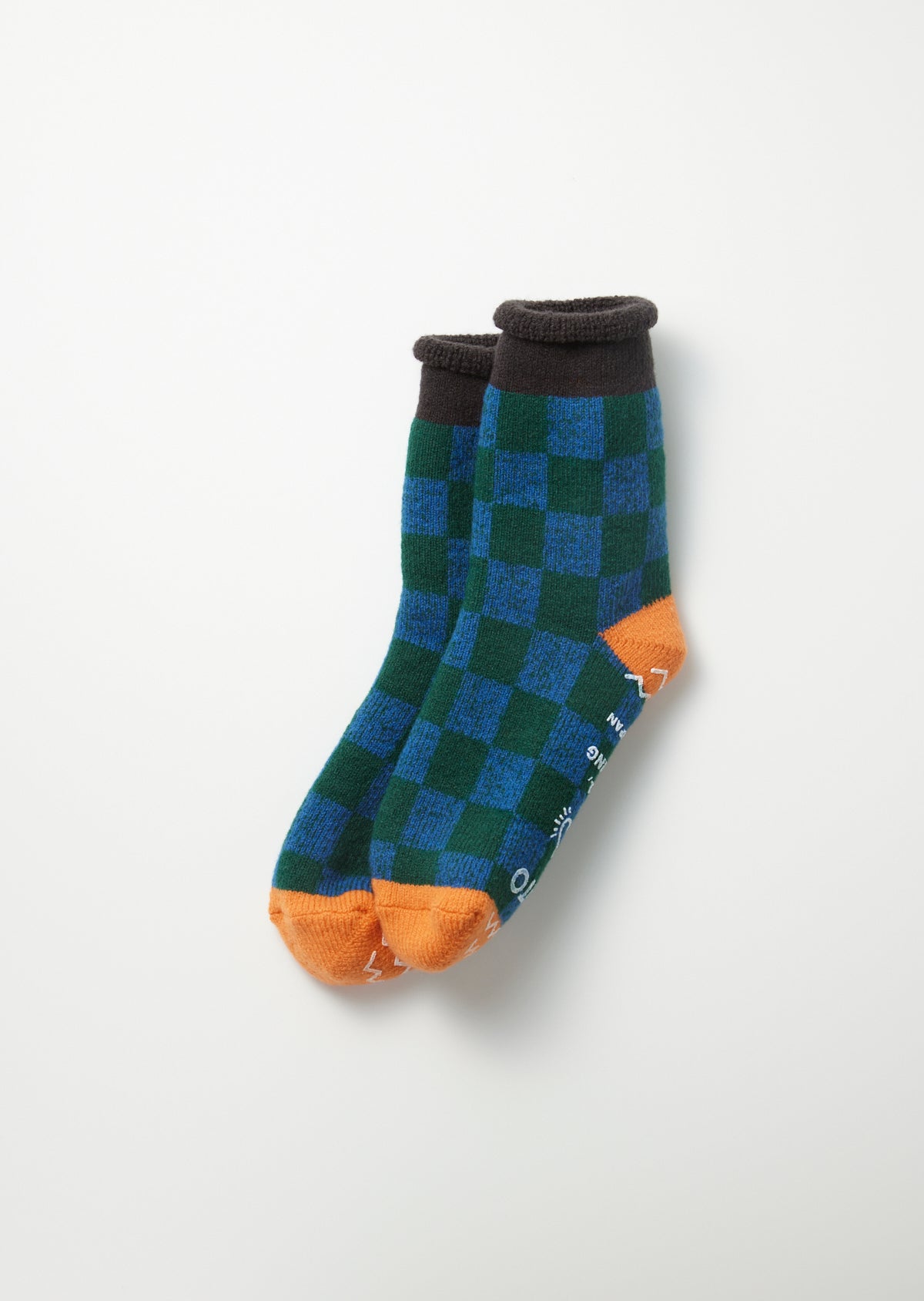 R1497 PILE ROOM SOCKS "CHECKERBOARD" Socks RoToTo CHARCOAL/L.ORANGE L