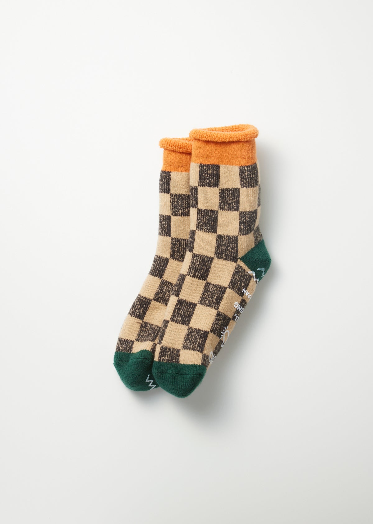 R1497 PILE ROOM SOCKS "CHECKERBOARD" Socks RoToTo L.ORANGE/D.GREEN L