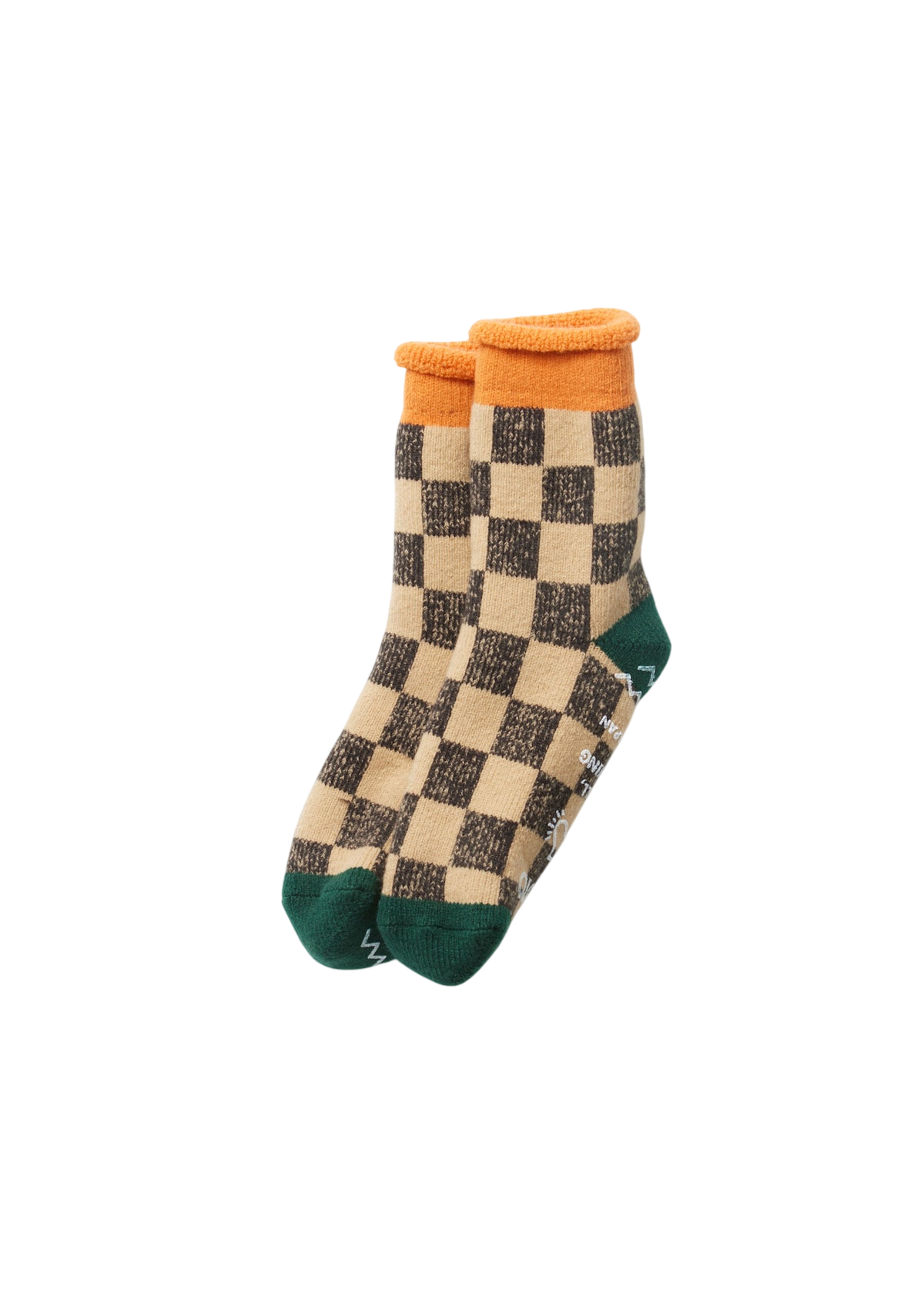 Pile Checkerboard Socks Socks & Hosiery RoToTo L.ORANGE/D.GREEN L