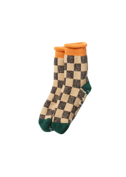 Pile Checkerboard Socks Socks & Hosiery RoToTo L.ORANGE/D.GREEN L