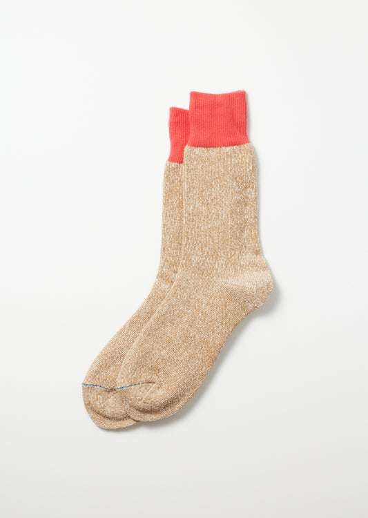 R1515 DOUBLE FACE CREW SOCKS "SILK & COTTON" Socks RoToTo BITTERSWEET/BEIGE L