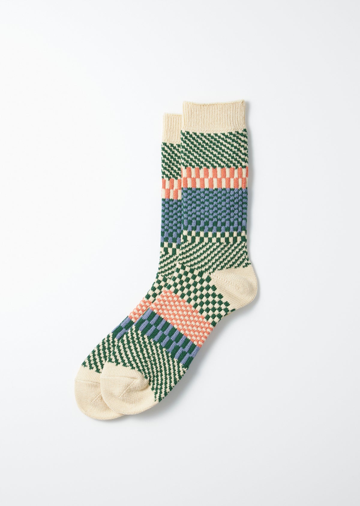R1549 CHECK & STEP SOCKS Socks RoToTo GREEN L