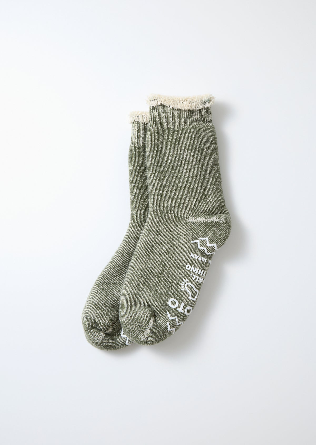 R1615 DOUBLE FACE ROOM SOCKS "SHAGGY PILE" Socks RoToTo MOSS GREEN L