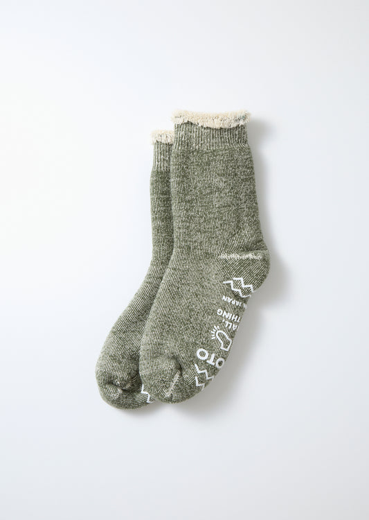 R1615 DOUBLE FACE ROOM SOCKS "SHAGGY PILE" Socks RoToTo MOSS GREEN L
