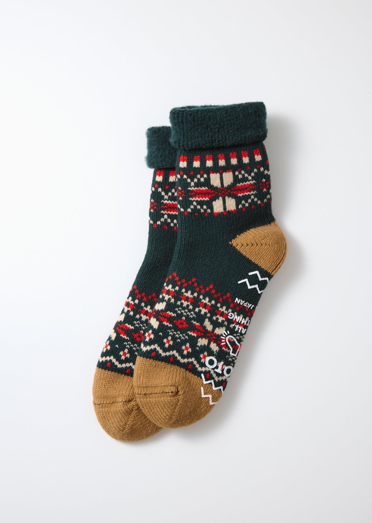 R1624 COMFY ROOM SOCKS "SNOW FLAKE" Socks RoToTo FOREST GREEN L