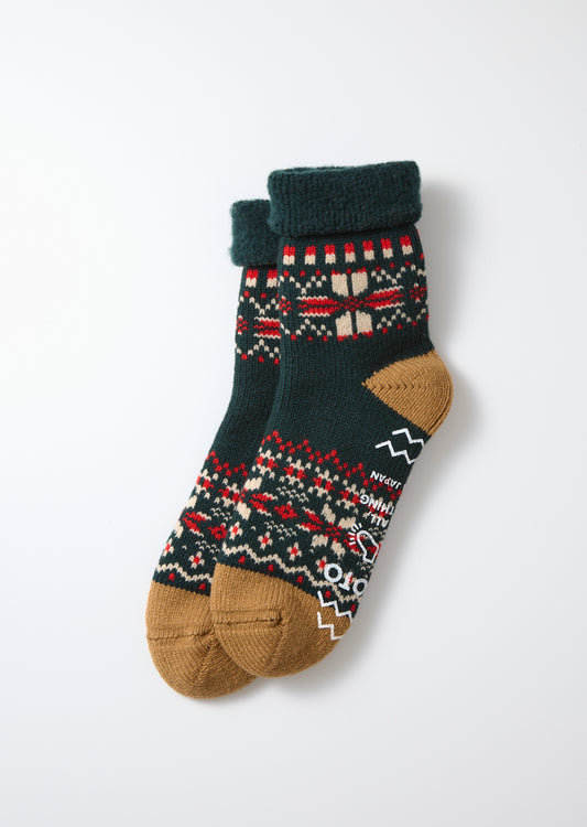 R1624 COMFY ROOM SOCKS "SNOW FLAKE" Socks RoToTo FOREST GREEN L