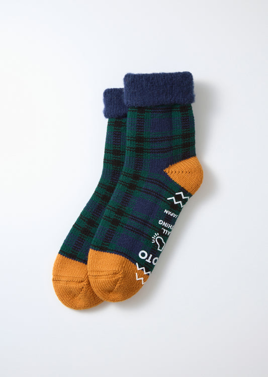 R1625 COMFY ROOM SOCKS "CHECK" Socks RoToTo NAVY/GREEN L