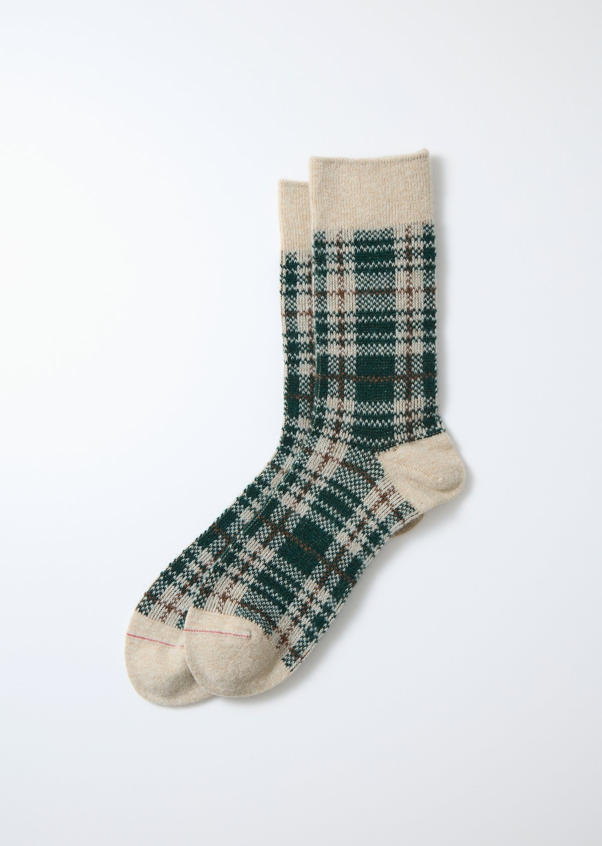 R1626 CHECK PATTERN MERINO SOCKS Socks RoToTo BEIGE/GREEN L