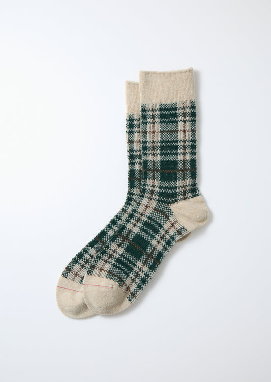 R1626 CHECK PATTERN MERINO SOCKS Socks RoToTo BEIGE/GREEN L
