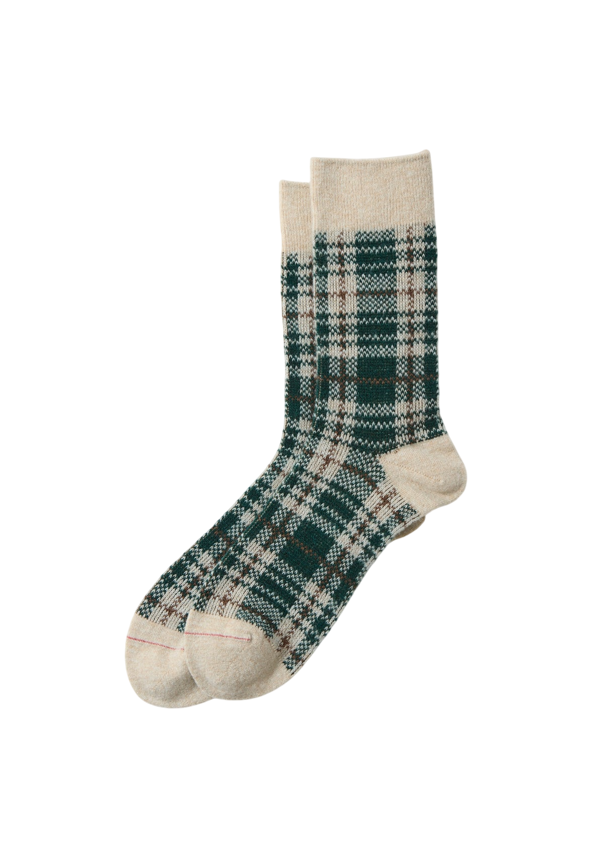 Check Pattern Merino Socks Socks & Hosiery RoToTo BEIGE/GREEN L