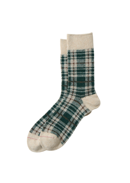 Check Pattern Merino Socks Socks & Hosiery RoToTo BEIGE/GREEN L