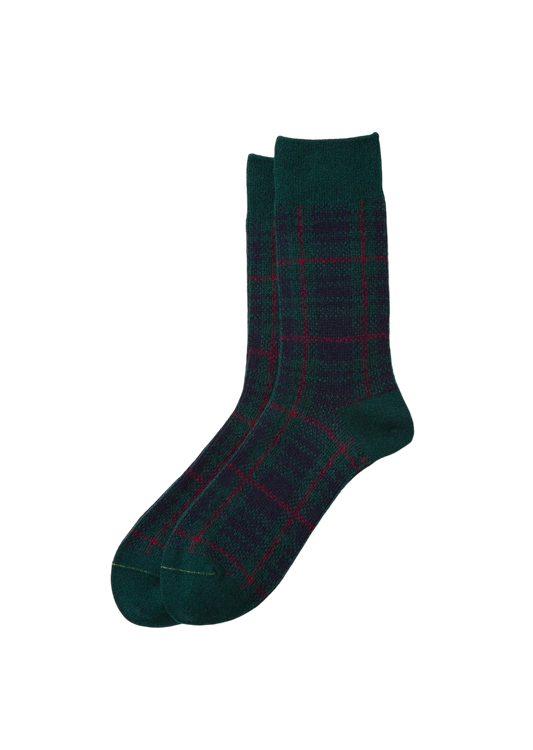 Check Pattern Merino Socks Socks & Hosiery RoToTo GREEN/NAVY L