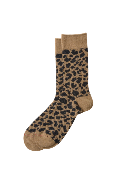 Leopard Pattern Merino Socks Socks & Hosiery RoToTo BEIGE/CHARCOAL M