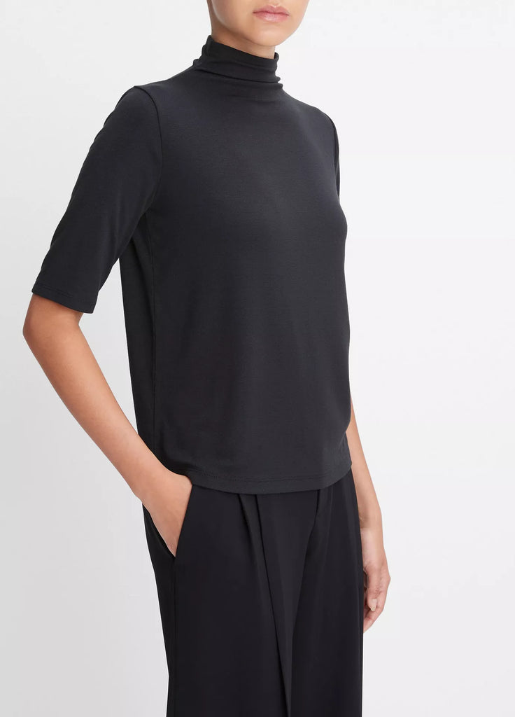Relaxed Elbow Sleeve Mock Neck Top