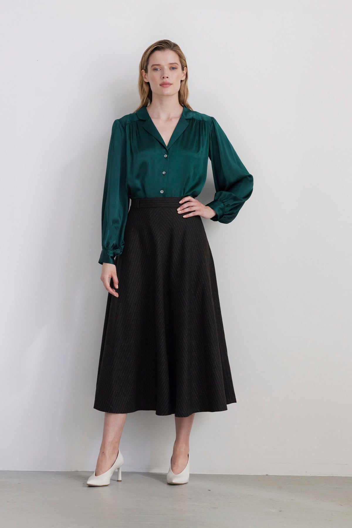 SAMPLE FW26 - Rose Blouse in Silk Charmeuse - Menagerie Green Samples CHRISTINE ALCALAY - 2