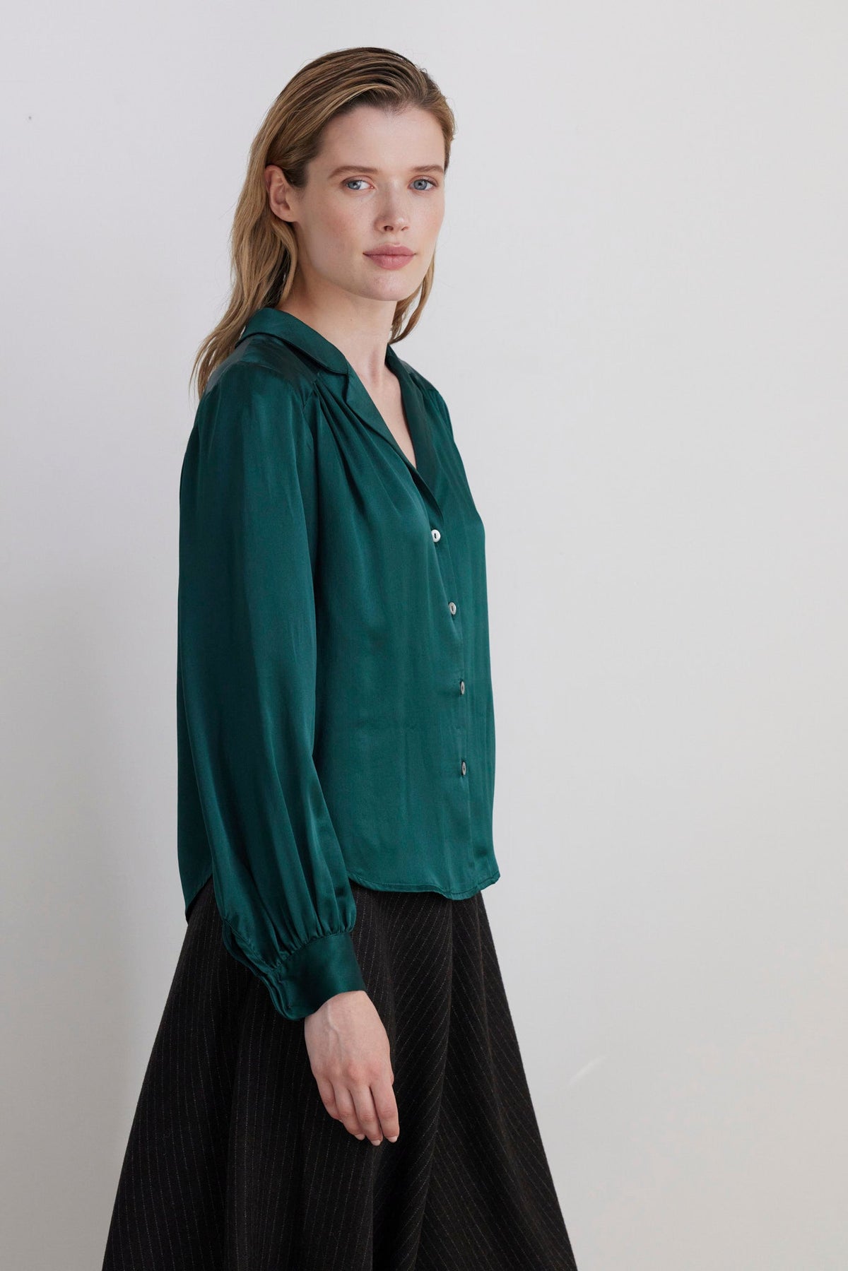 SAMPLE FW26 - Rose Blouse in Silk Charmeuse - Menagerie Green Samples CHRISTINE ALCALAY - 3
