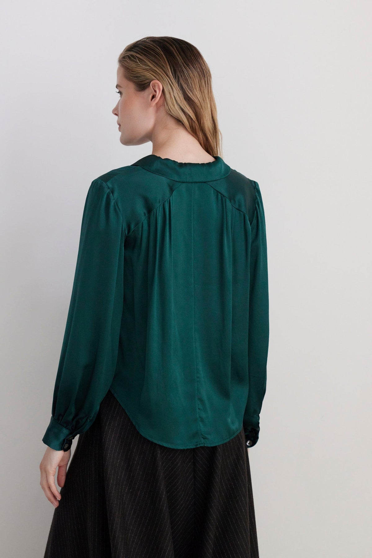 SAMPLE FW26 - Rose Blouse in Silk Charmeuse - Menagerie Green Samples CHRISTINE ALCALAY - 4