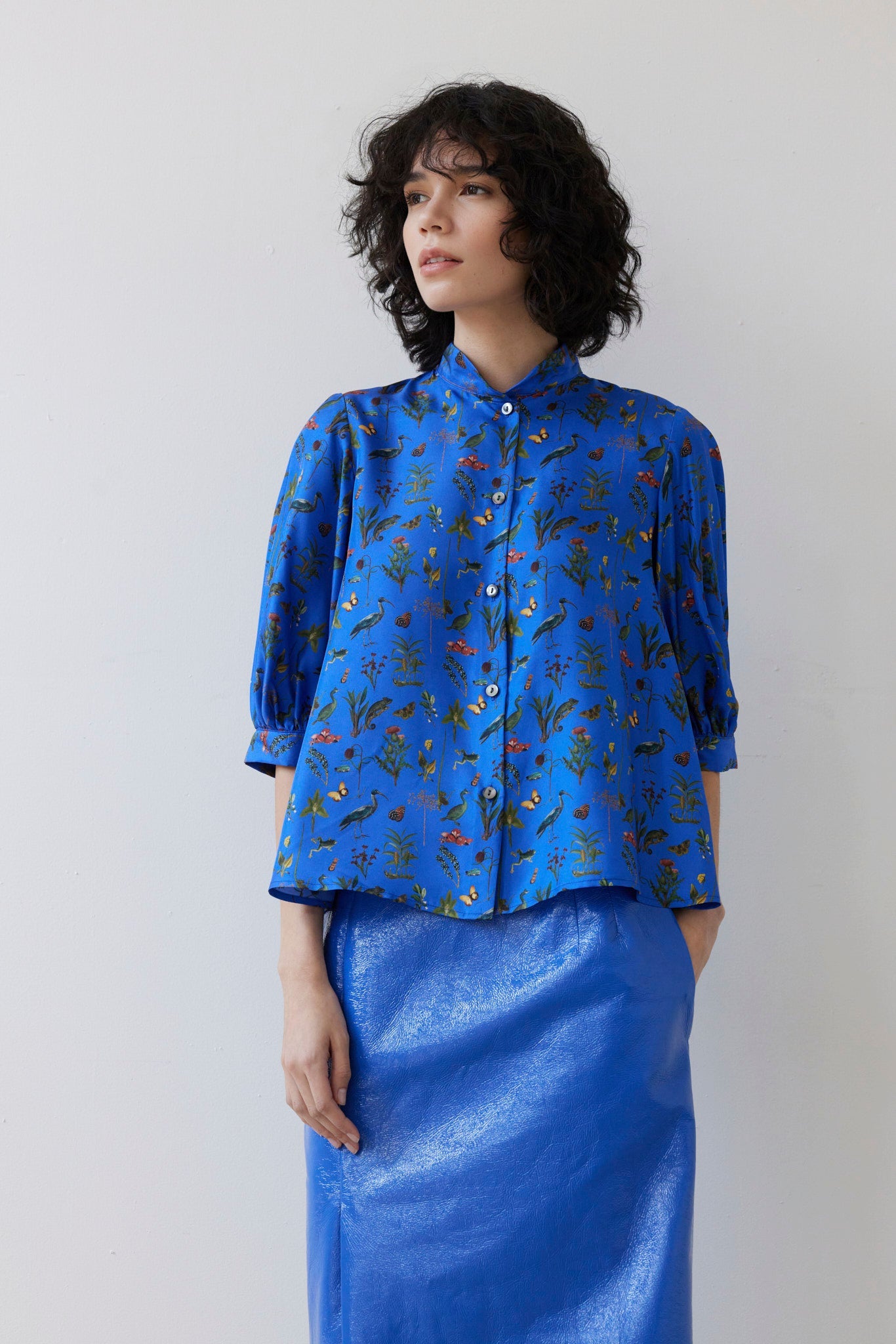 Livia Blouse in Audubon Silk Twill Tops CHRISTINE ALCALAY Electric Blue Audubon Extra Small