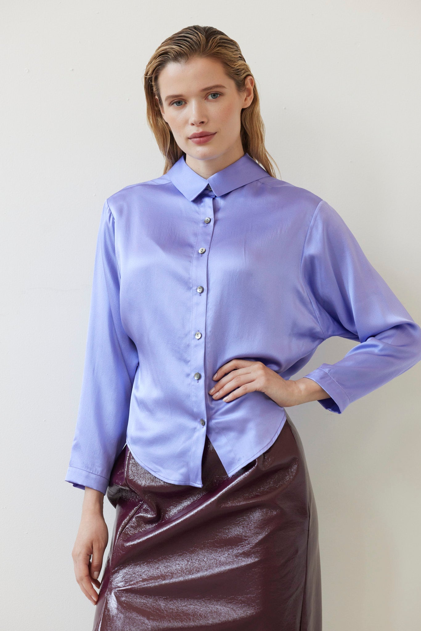 SAMPLE FW26 - Joy Blouse in Silk Charmeuse - Verbena Violet Samples CHRISTINE ALCALAY