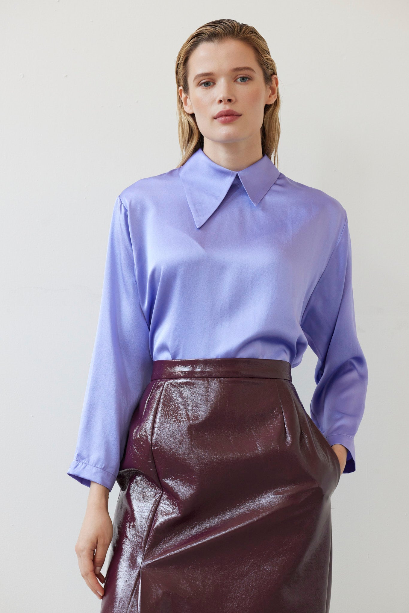 SAMPLE FW26 - Joy Blouse in Silk Charmeuse - Verbena Violet Samples CHRISTINE ALCALAY