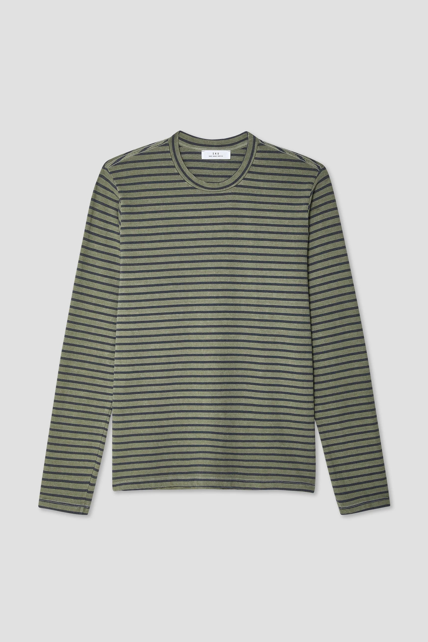 L/S Organic Hemp Stripe Crew Tee T Shirts Save Khaki United Lichen S