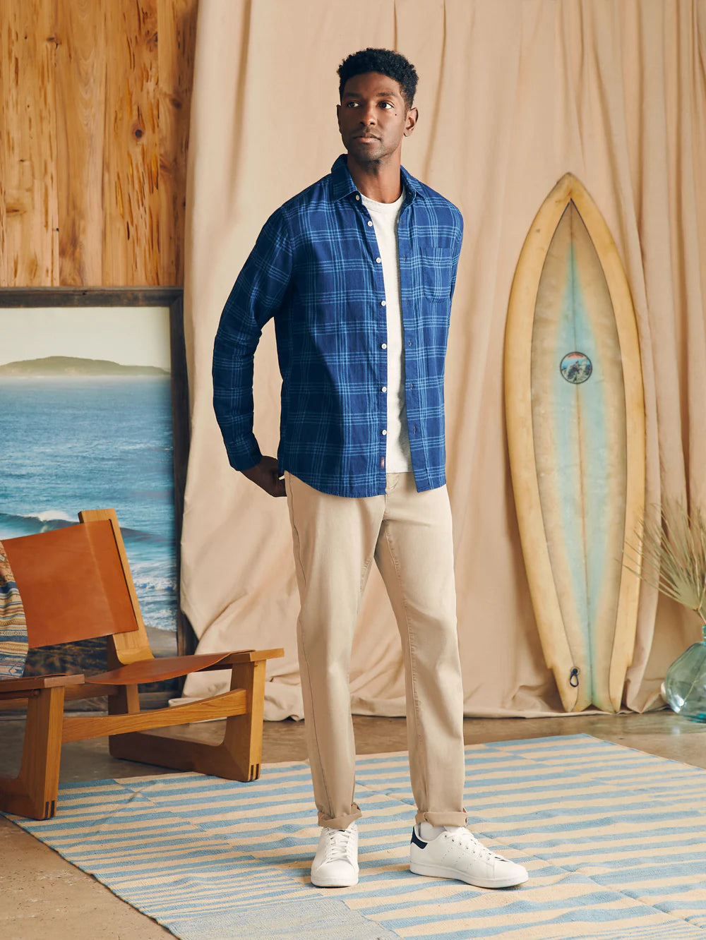 Sunwashed Chambray Shirt Tops Faherty Men navy night windowpane S 