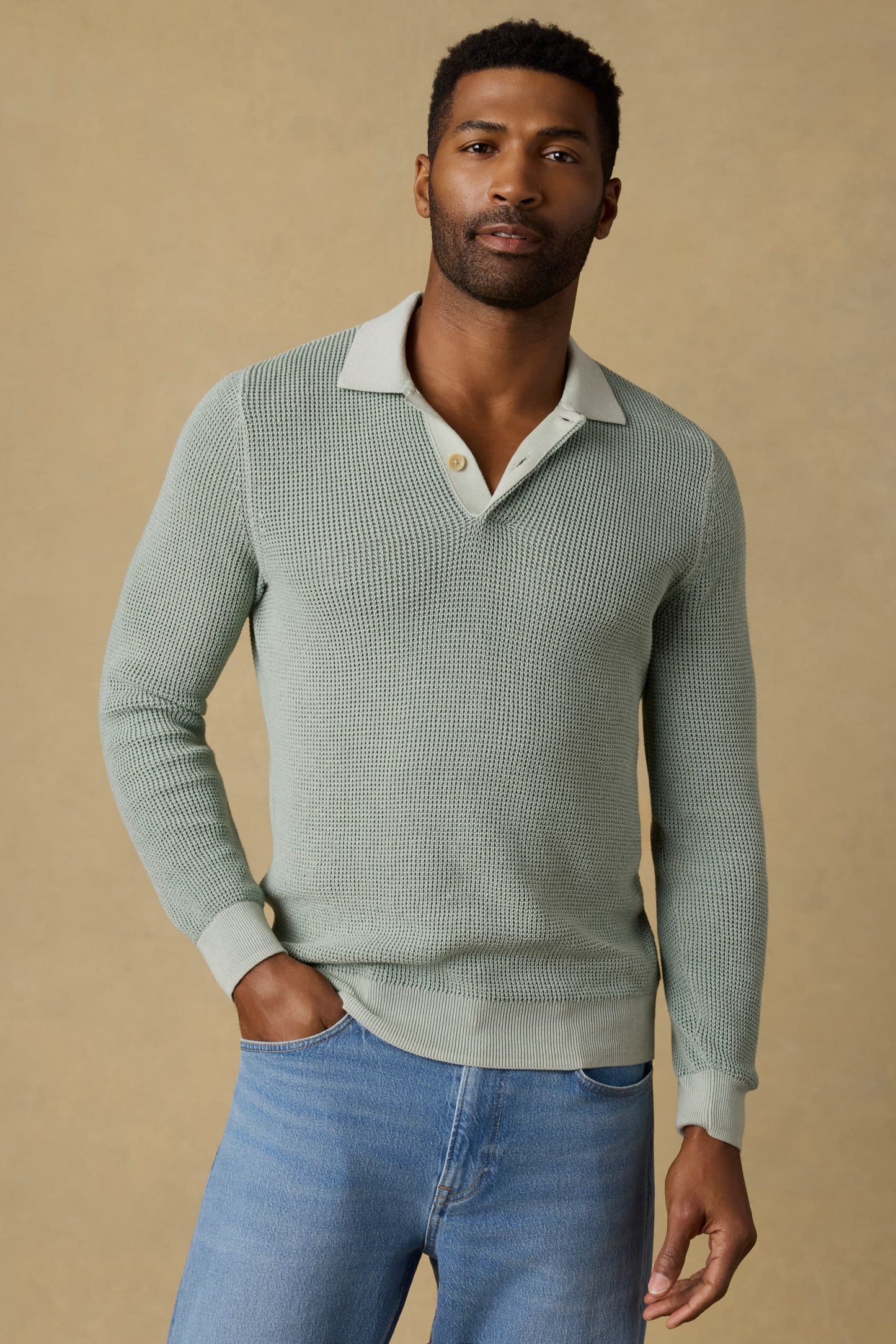 L/S Sunwashed Sweater Polo Tops Faherty