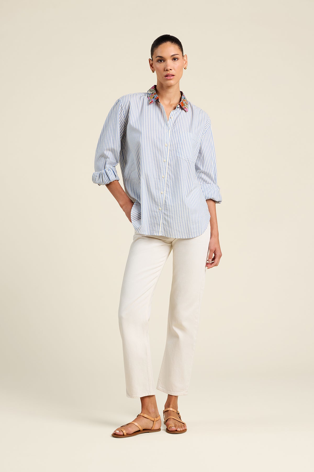 Blake Oversized Shirt - Seaside Stripe Tops Trovata