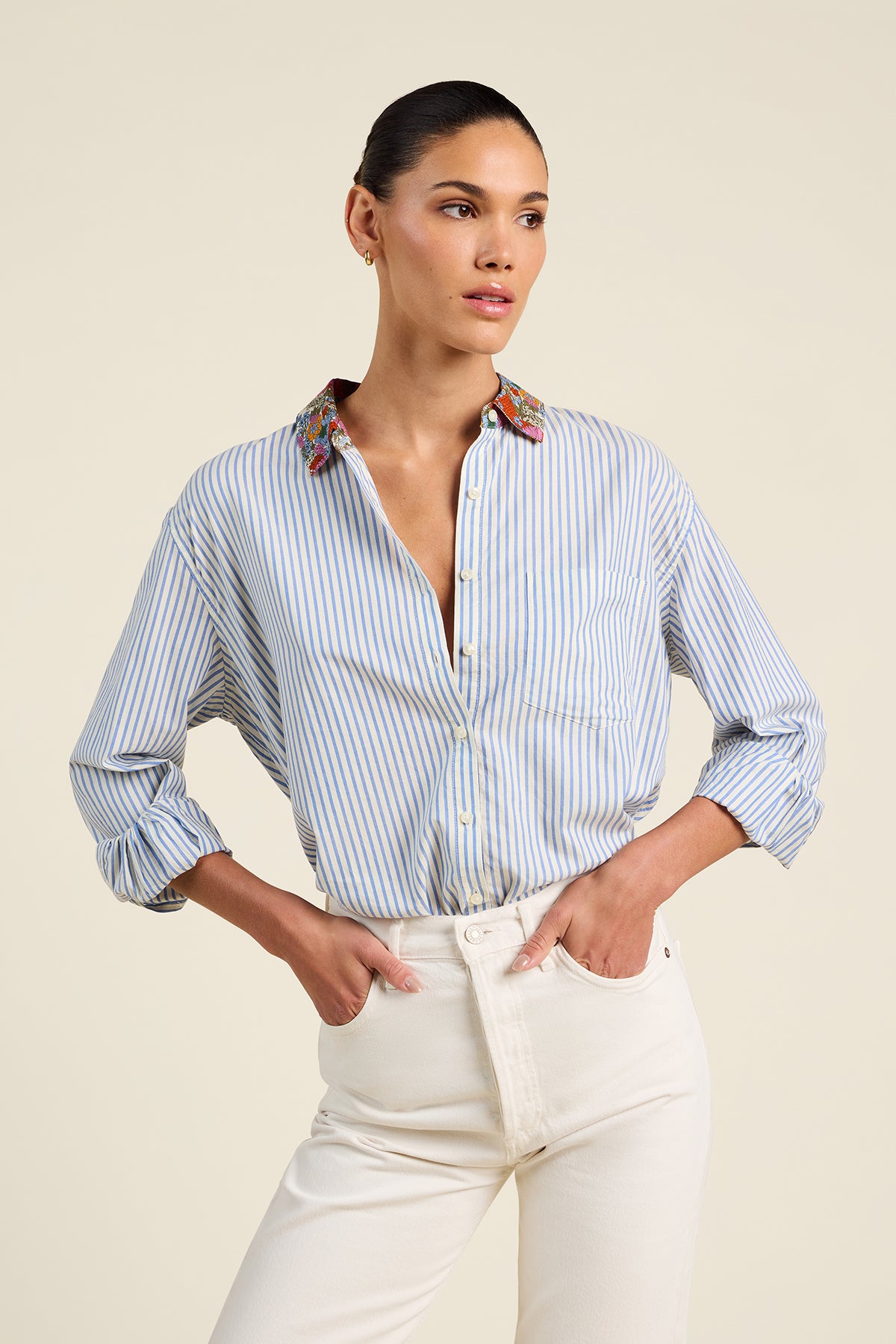 Blake Oversized Shirt - Seaside Stripe Tops Trovata