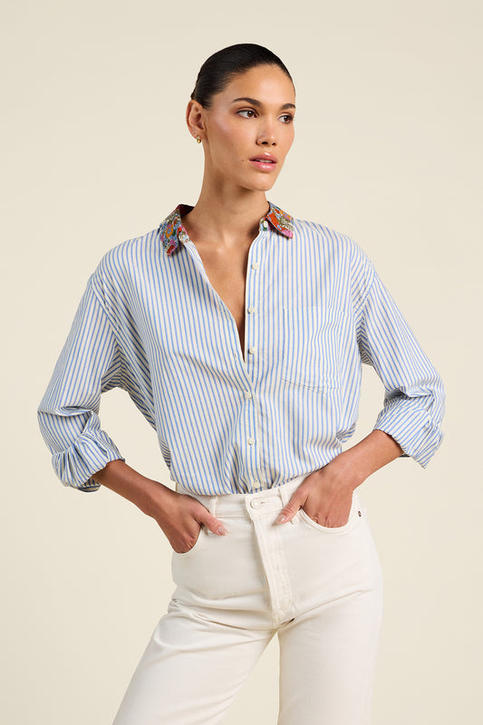 Blake Oversized Shirt - Seaside Stripe Tops Trovata