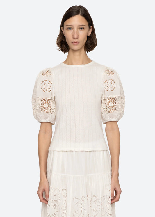 Dahlia Eyelet Combo Tee Tops SEA NEW YORK Pearl XS