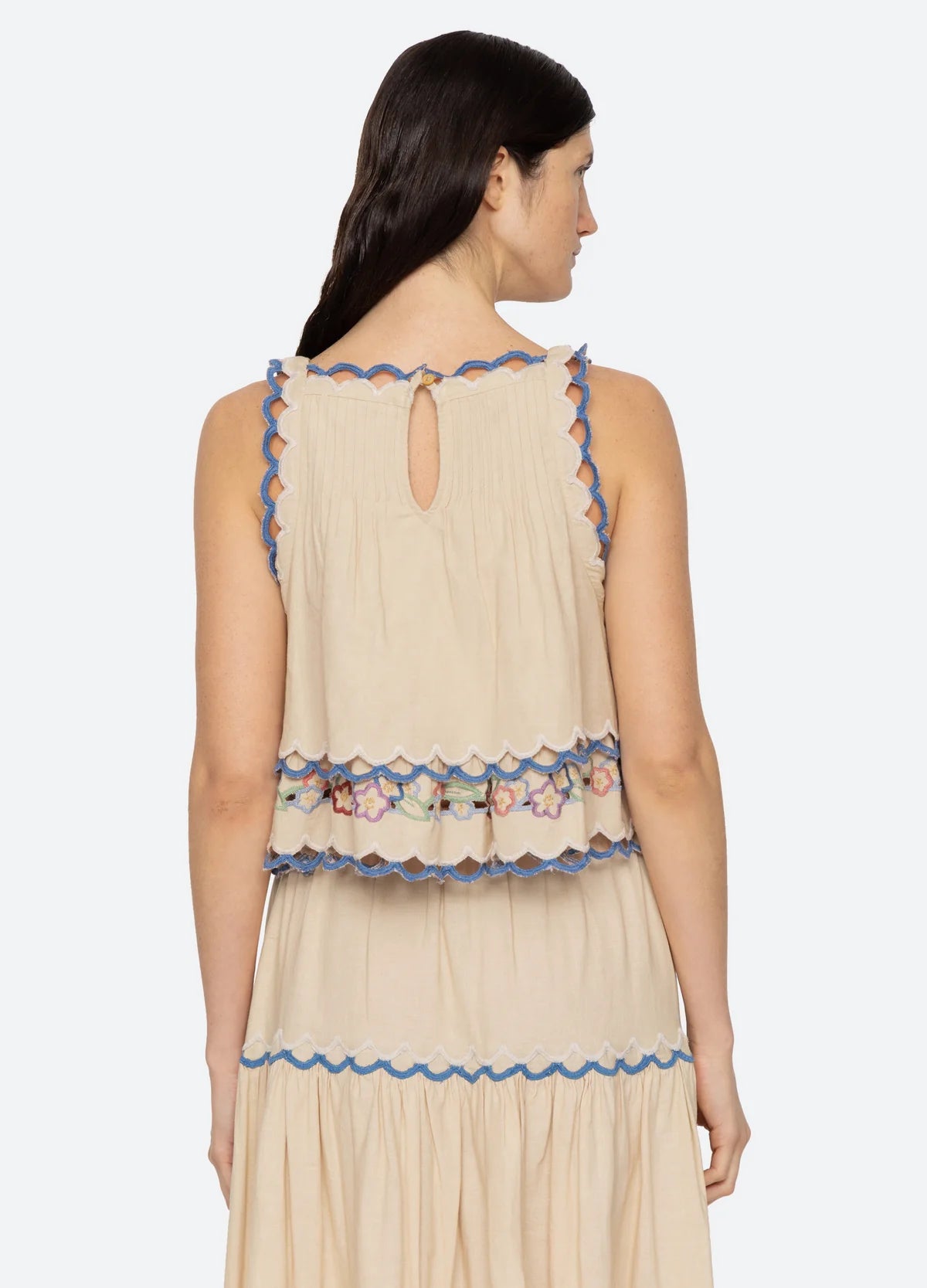Melinda Embroidered Tank Tops Sea